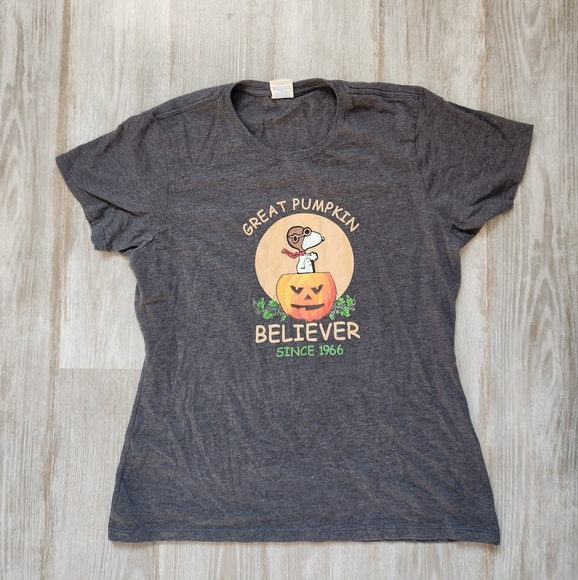 Port & Company Snoopy Great Pumpkin Believer Shirt Gray Ring Spun Cotton Sz L - Picture 1 of 7